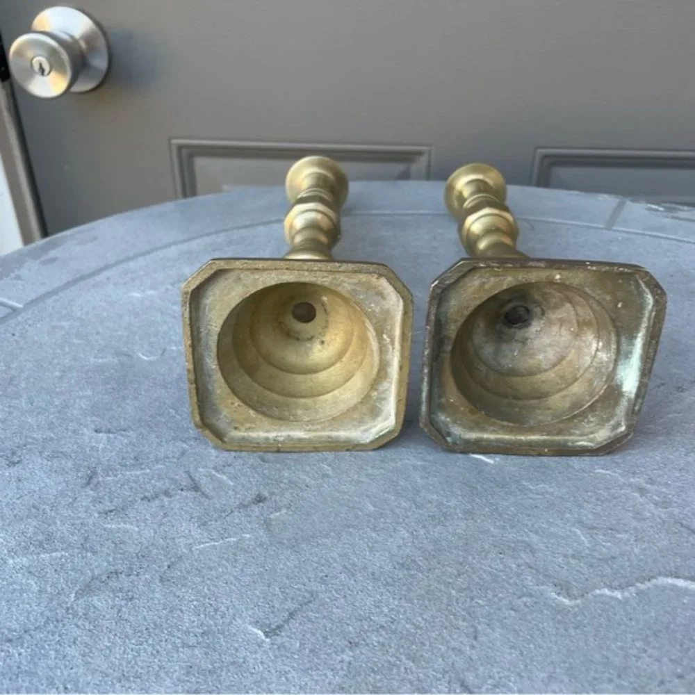 Pair of Antique Beehives Brass Candlesticks